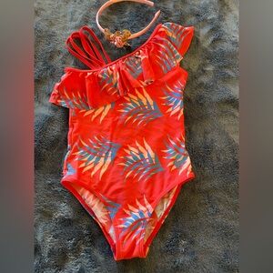 Bundle of 2: NWOT headband + catimini swimsuit asymmetric size 6T
